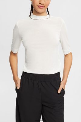 Esprit Belgique - Esprit avec tencel : t-shirt à col officier blanc cassé femmes DJX6JH562 t-shirts
