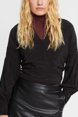 Esprit Belgique - Esprit blouse avec détails smockés, lenzing ecovero noir femmes DJX6JH370 chemisiers