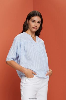Esprit Belgique - Esprit blouse texturée à manches courtes bleu clair femmes DJX6JH118 chemisiers