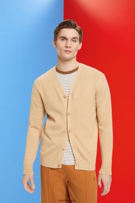 Esprit Belgique - Esprit cardigan en coton durable à col en V beige hommes DJX6JH775 pulls