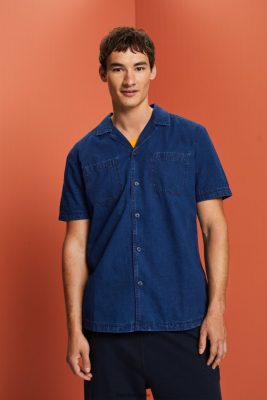 Esprit Belgique - Esprit chemise en jean à manches courtes bleu foncé hommes DJX6JH595 chemises