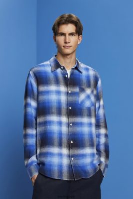 Esprit Belgique - Esprit chemise tartan à carreaux en coton et chanvre mélangés bleu hommes DJX6JH715 chemises