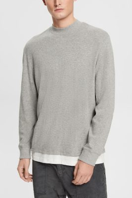 Esprit Belgique - Esprit haut côtelé à manches longues gris clair hommes DJX6JH817 manches longues