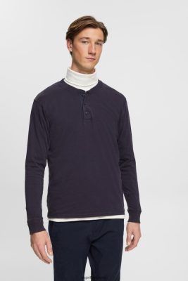 Esprit Belgique - Esprit haut à manches longues avec boutons marine hommes DJX6JH772 manches longues