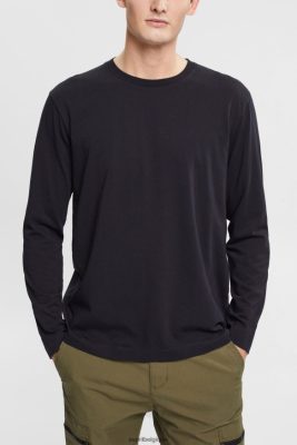 Esprit Belgique - Esprit haut à manches longues en jersey noir hommes DJX6JH946 manches longues