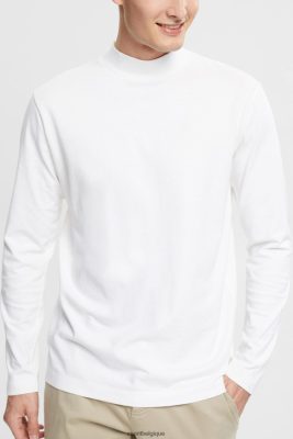 Esprit Belgique - Esprit haut à manches longues et col montant blanc hommes DJX6JH943 manches longues