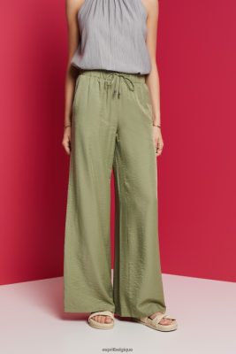 Esprit Belgique - Esprit pantalon large en satin kaki clair femmes DJX6JH91 pantalons et pantalons