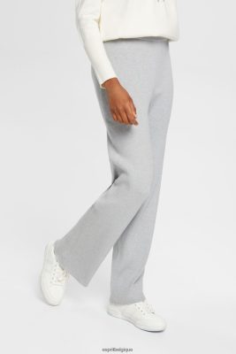 Esprit Belgique - Esprit pantalon taille haute en maille côtelée gris clair femmes DJX6JH466 pantalons et pantalons
