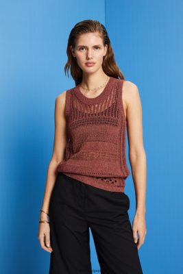 Esprit Belgique - Esprit pull sans manches mouline, coton mélangé terre cuite femmes DJX6JH106 pulls
