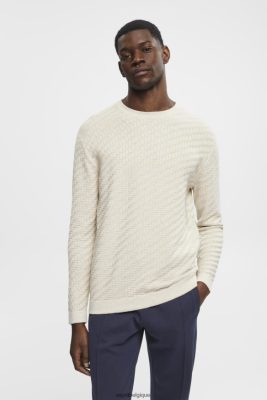 Esprit Belgique - Esprit pull texturé à col rond taupe clair hommes DJX6JH718 pulls