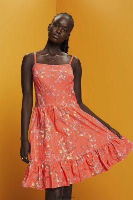 Esprit Belgique - Esprit robe mi-longue en coton à imprimé fleuri orange corail femmes DJX6JH190 robes