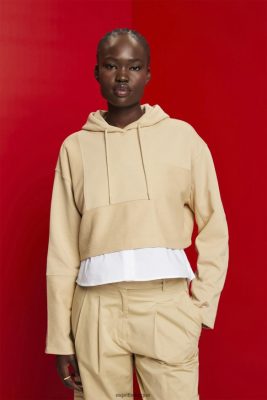 Esprit Belgique - Esprit sweat à capuche court à patchwork sable femmes DJX6JH289 sweats et sweats à capuche