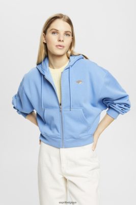 Esprit Belgique - Esprit sweat à capuche court zippé avec logo imprimé au dos lavande bleu clair femmes DJX6JH166 sweats et sweats à capuche