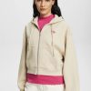 Esprit Belgique - Esprit sweat à capuche court zippé avec logo imprimé au dos taupe clair femmes DJX6JH163 sweats et sweats à capuche