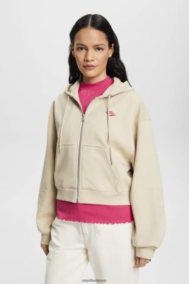 Esprit Belgique - Esprit sweat à capuche court zippé avec logo imprimé au dos taupe clair femmes DJX6JH163 sweats et sweats à capuche