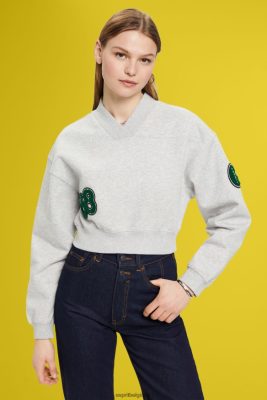 Esprit Belgique - Esprit sweat court à patch universitaire gris clair femmes DJX6JH418 sweats et sweats à capuche