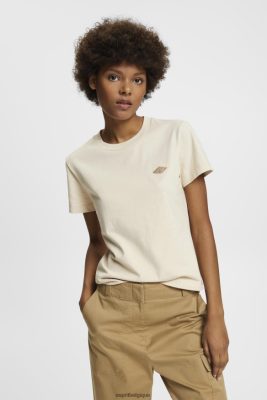 Esprit Belgique - Esprit t-shirt en coton avec logo brodé taupe clair femmes DJX6JH148 t-shirts