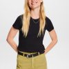 Esprit Belgique - Esprit t-shirt en jersey côtelé noir femmes DJX6JH1 t-shirts