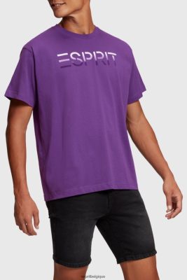 Esprit Belgique - Esprit t-shirt à logo floqué sur la poitrine violet foncé hommes DJX6JH610 t-shirts