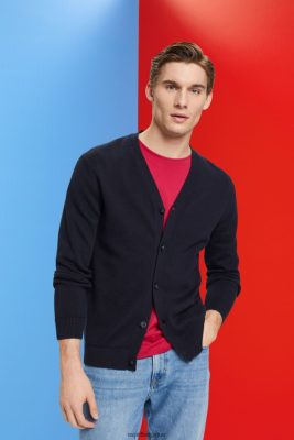 Esprit Pantalon - Esprit cardigan en coton durable à col en V marine hommes DJX6JH776 pulls