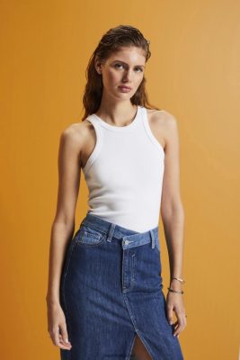 Esprit Pantalon - Esprit débardeur côtelé blanc femmes DJX6JH281 réservoir