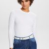 Esprit Pantalon - Esprit haut à manches longues avec col festonné blanc femmes DJX6JH32 manches longues