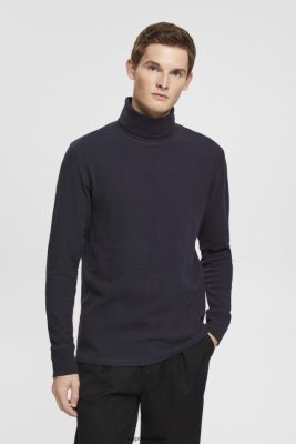 Esprit Pantalon - Esprit haut manches longues en piqué gaufré, 100% coton marine hommes DJX6JH695 manches longues