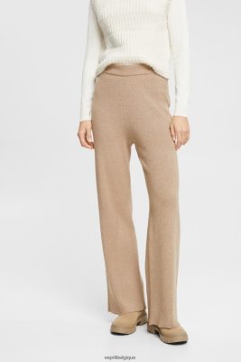 Esprit Pantalon - Esprit pantalon taille haute en maille côtelée taupe femmes DJX6JH467 pantalons et pantalons