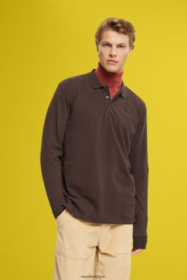 Esprit Pantalon - Esprit polo piqué à manches longues marron foncé hommes DJX6JH836 polos