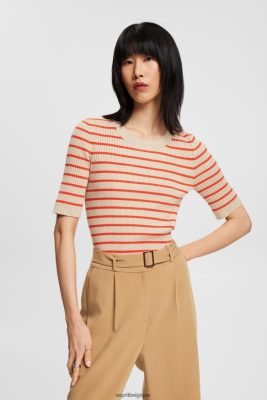 Esprit Pantalon - Esprit pull côtelé à manches courtes taupe clair femmes DJX6JH317 pulls