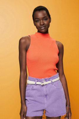 Esprit Pantalon - Esprit pull côtelé sans manches, mélange de lin orange corail les femmes DJX6JH110 pulls