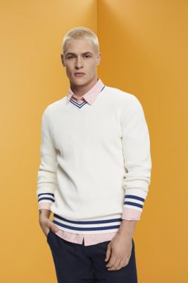 Esprit Pantalon - Esprit pull en coton durable à col en V blanc cassé hommes DJX6JH725 pulls