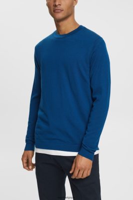 Esprit Pantalon - Esprit pull en laine tricoté bleu pétrole hommes DJX6JH905 pulls