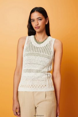 Esprit Pantalon - Esprit pull sans manches mouline, coton mélangé glace femmes DJX6JH107 pulls