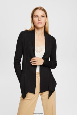 Esprit Pantalon - Esprit recyclé : cardigan côtelé avec ourlet mouchoir noir femmes DJX6JH23 pulls