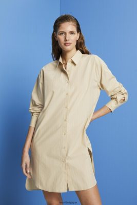 Esprit Pantalon - Esprit robe chemise à fines rayures, 100% coton beige femmes DJX6JH278 robes