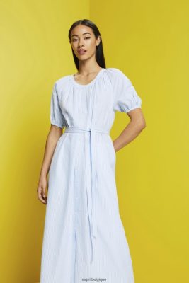 Esprit Pantalon - Esprit robe chemise midi avec ceinture à nouer, coton mélangé bleu clair femmes DJX6JH236 robes
