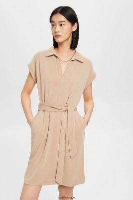 Esprit Pantalon - Esprit robe midi à col en V taupe femmes DJX6JH74 robes