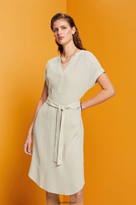 Esprit Pantalon - Esprit robe midi froissée avec ceinture vert poussiéreux femmes DJX6JH53 robes