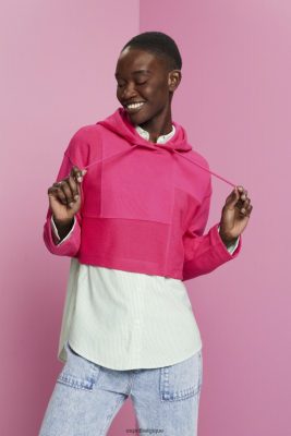 Esprit Pantalon - Esprit sweat à capuche court à patchwork rose fuchsia femmes DJX6JH290 sweats et sweats à capuche