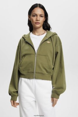 Esprit Pantalon - Esprit sweat à capuche court zippé avec logo imprimé au dos olive femmes DJX6JH164 sweats et sweats à capuche