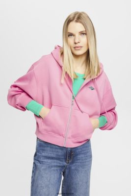 Esprit Pantalon - Esprit sweat à capuche court zippé avec logo imprimé au dos rose femmes DJX6JH167 sweats et sweats à capuche
