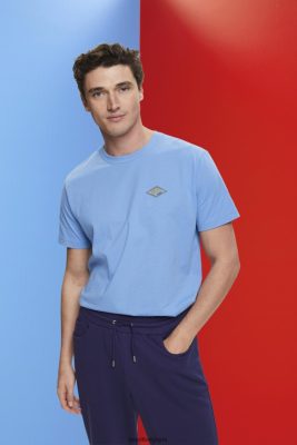 Esprit Pantalon - Esprit t-shirt avec logo imprimé lavande bleu clair hommes DJX6JH602 t-shirts