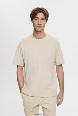 Esprit Pantalon - Esprit t-shirt à col rond en coton taupe clair hommes DJX6JH722 t-shirts