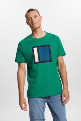 Esprit Pantalon - Esprit t-shirt en jersey avec imprimé, 100% coton vert foncé hommes DJX6JH584 t-shirts