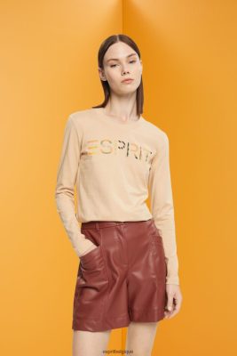 Esprit Pantalon - Esprit t-shirt à manches longues avec logo sable femmes DJX6JH461 t-shirts