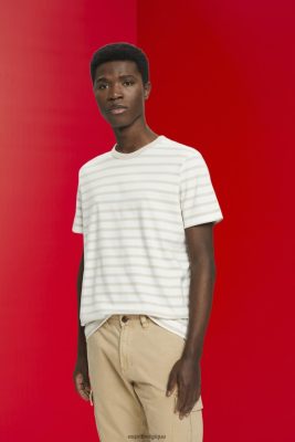 Esprit Pantalon - Esprit t-shirt rayé en coton durable taupe clair hommes DJX6JH704 t-shirts