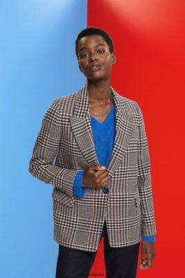 Esprit Robe De Plage - Esprit blazer en laine mélangée à carreaux beige crème femmes DJX6JH447 manteaux