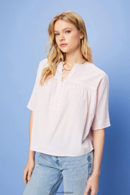 Esprit Robe De Plage - Esprit blouse texturée à manches courtes rose clair femmes DJX6JH117 chemisiers