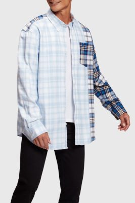Esprit Robe De Plage - Esprit chemise en flanelle patchwork à carreaux mélangés bleu hommes DJX6JH789 chemises